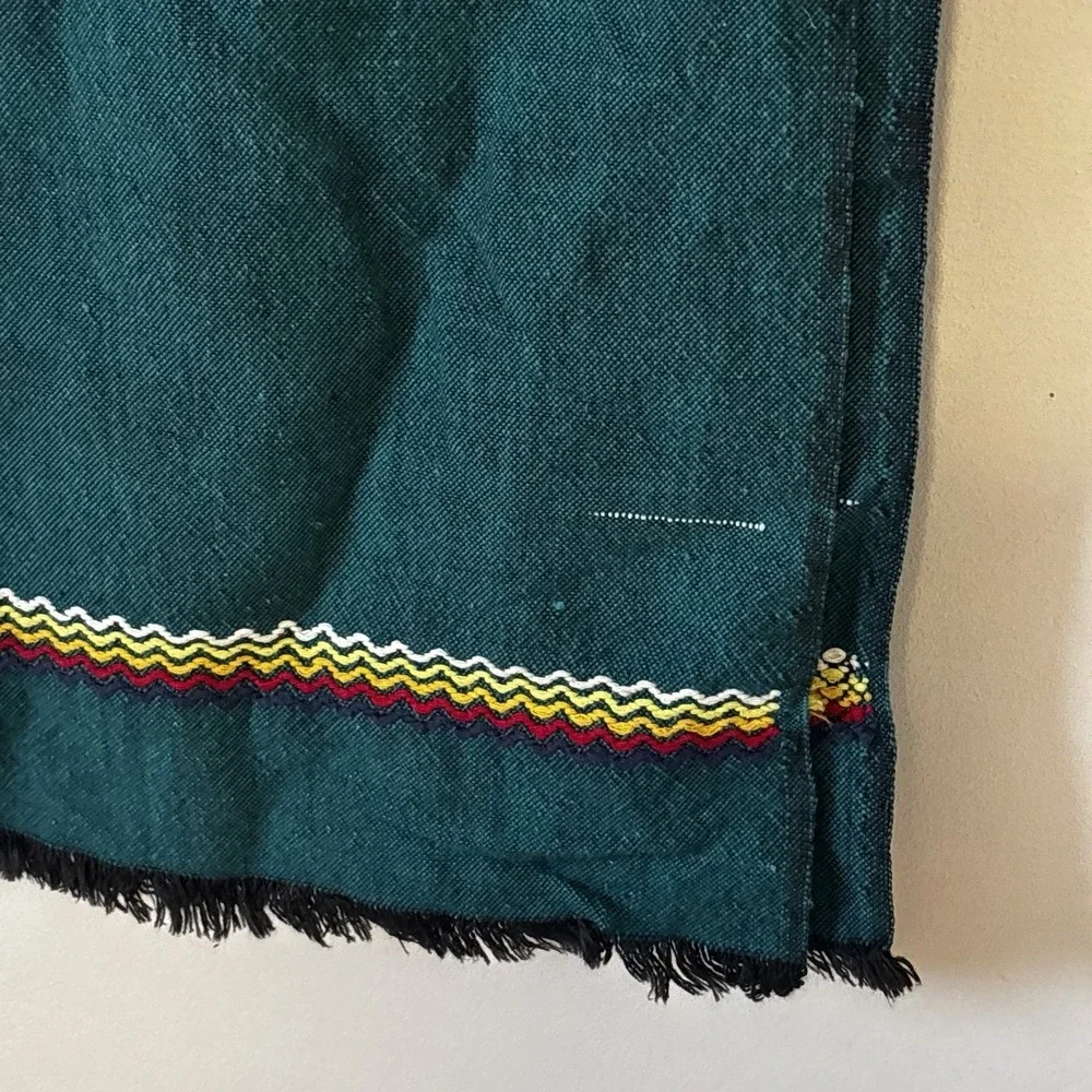 Antique Handwoven Textile Wall Hanging Fringes Swans Geometric Green